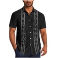 thumbnail image 3 of ZVAVZ Mens Cuban Collar Shirts Summer Guayabera Button Down Shirt Short Sleeve Oversized Vacation Tops Summer Lightweight Resort Wear Black XXXL, 3 of 7