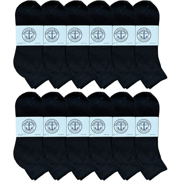 SOCKS’NBULK Mens Black Quarter Ankle Athletic Socks for Men, Size 10-13