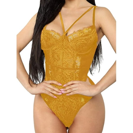 See Through  V-Neck Lace Bodysuit Sexy Women One Piece Body Suit