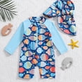 thumbnail image 2 of NIEWTR Toddler Baby Boy UPF 50+ Sun Protection One Piece Rashguard Swimsuit with Hat(Blue,6-12 Months), 2 of 6