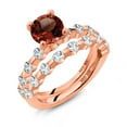 thumbnail image 2 of Gem Stone King 18K Rose Gold Plated Silver Red Garnet and White Topaz Wedding Engagement Ring Band Bridal Set for Women (2.86 Cttw, Gemstone January Birthstone, Round 7MM, Size 8), 2 of 4