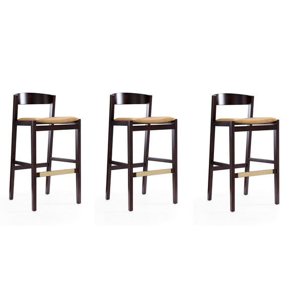 Manhattan Comfort Klismos 30.5" Faux Leather Barstool in Camel (Set of 3)