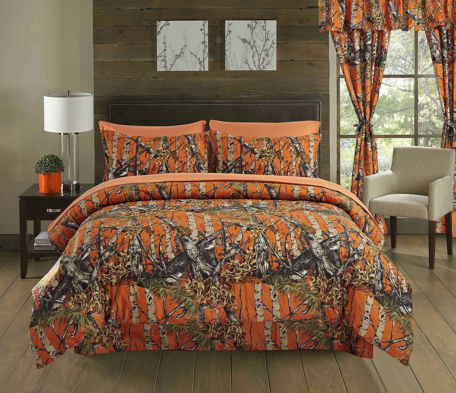 ORANGE Woods Hunter Camo Microfiber Camouflage Sheets Bed Sheet in Set all Sizes 