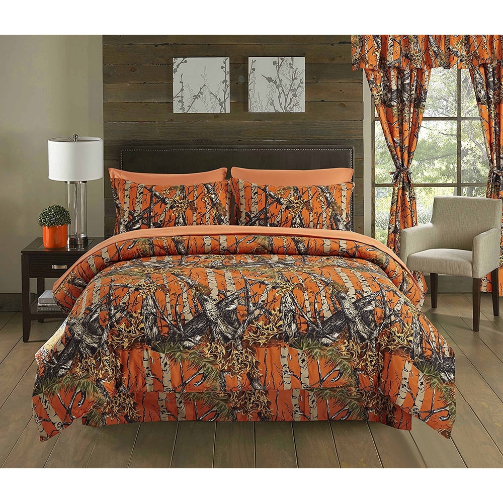 Regal Comfort The Woods Orange Camouflage King 4 Piece Premium Luxury