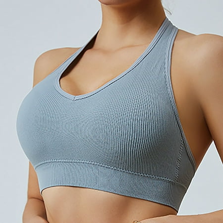 Fznquz Wireless Bras for Women Plus Size Clearance Push Up Padded Halter Sexy Backless Gray Bra