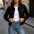 thumbnail image 5 of QIYAGBSA Jacket for Women Soft Turn Down Lapel Collar Button Down Long Sleeve Fall Winter Casual Outerwear Lightweight Warm Layer with Chest Pockets (Black, XL), 5 of 9