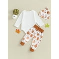 thumbnail image 4 of LMLYSoH Newborn 3 Piece Pants Set Baby Girl Boy Halloween Letter Print Romper and Pants Hat Outfits Infant Clothing, 4 of 9