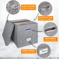 thumbnail image 3 of Coffret de Stockage de Disques Vinyles de 2 - pour 100+ LPs Simples, Caisse de Lin Empilable avec Couvercle, Support de Collection de Musique à Lecture Longue Pliable, Organisateur de Classeur de Documents avec Poignée, 3 of 4