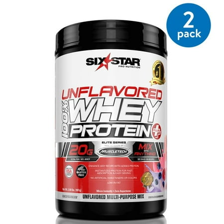 (2 Pack) Six Star Pro Nutrition Elite Series 100% Whey Protein Powder, Unflavored, 20g Protein, 2