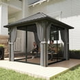thumbnail image 2 of Outsunny Pavillon à Toit Rigide 10 Pieds x 10 Pieds avec Toit en Acier, Moustiquaire et Rideaux, 2 of 10