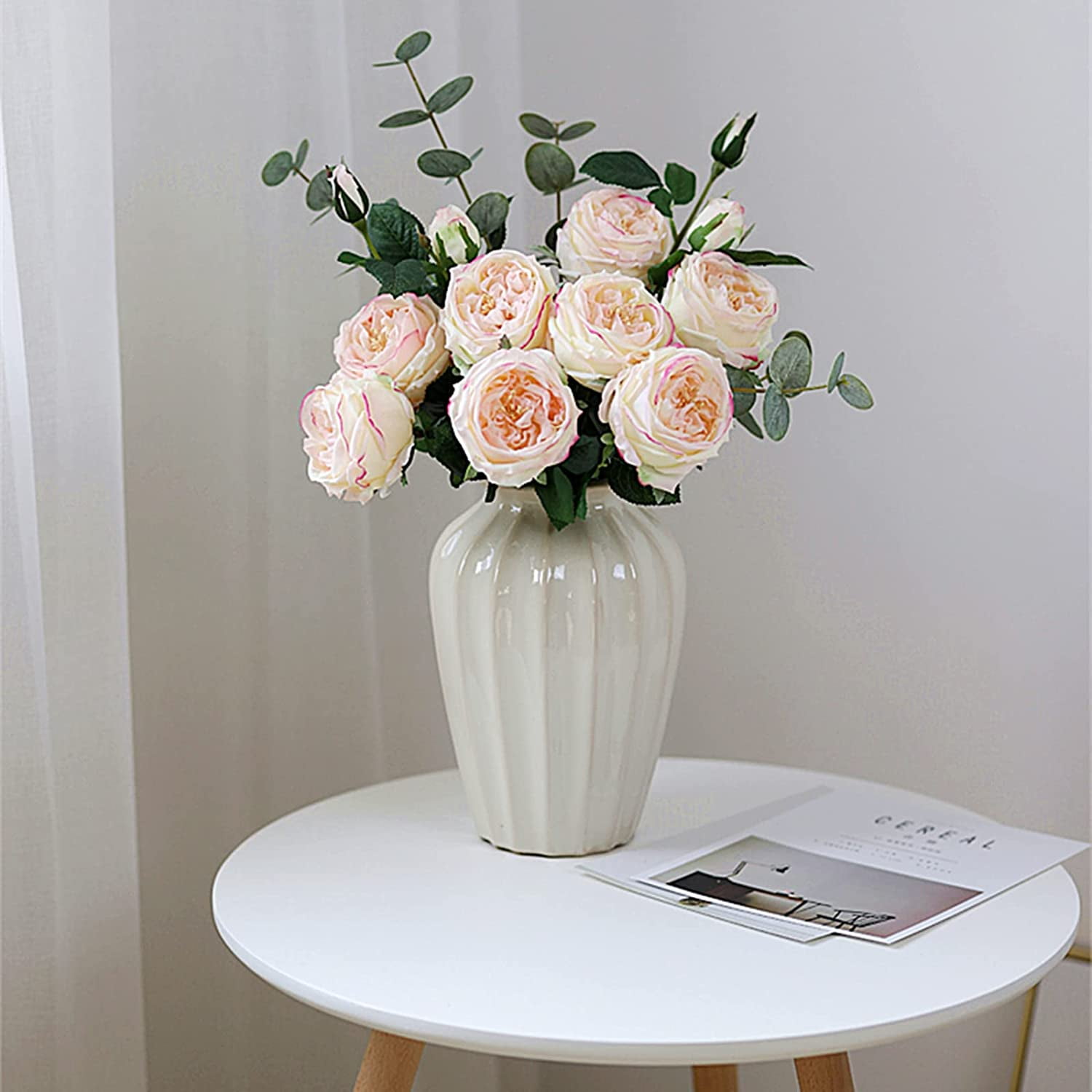 UKELER Fake Flowers Light Pink Realistic Roses Bouquet Spring Fall Winter Artificial Flowers for Home Decor Flower Arrangement Wedding Party Decoration