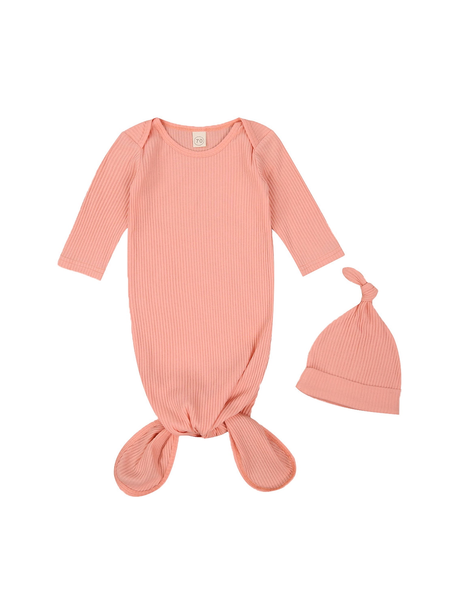 Infant Baby Knotted Sleep Gown+Hat Newborn Soft Sleepwear Romper Sleeping Bags Outfits