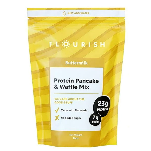 FLOURISH PROTEIN PANCAKE AND WAFFLE MIX BUTTERMILK, 16 OZ PACK OF 2