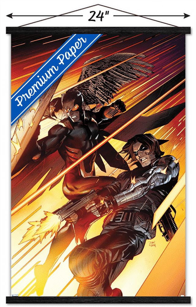 Marvel Comics Falcon and Winter Soldier - Team-Up Wall Poster with Wooden Magnetic Frame, 22.375" x 34"