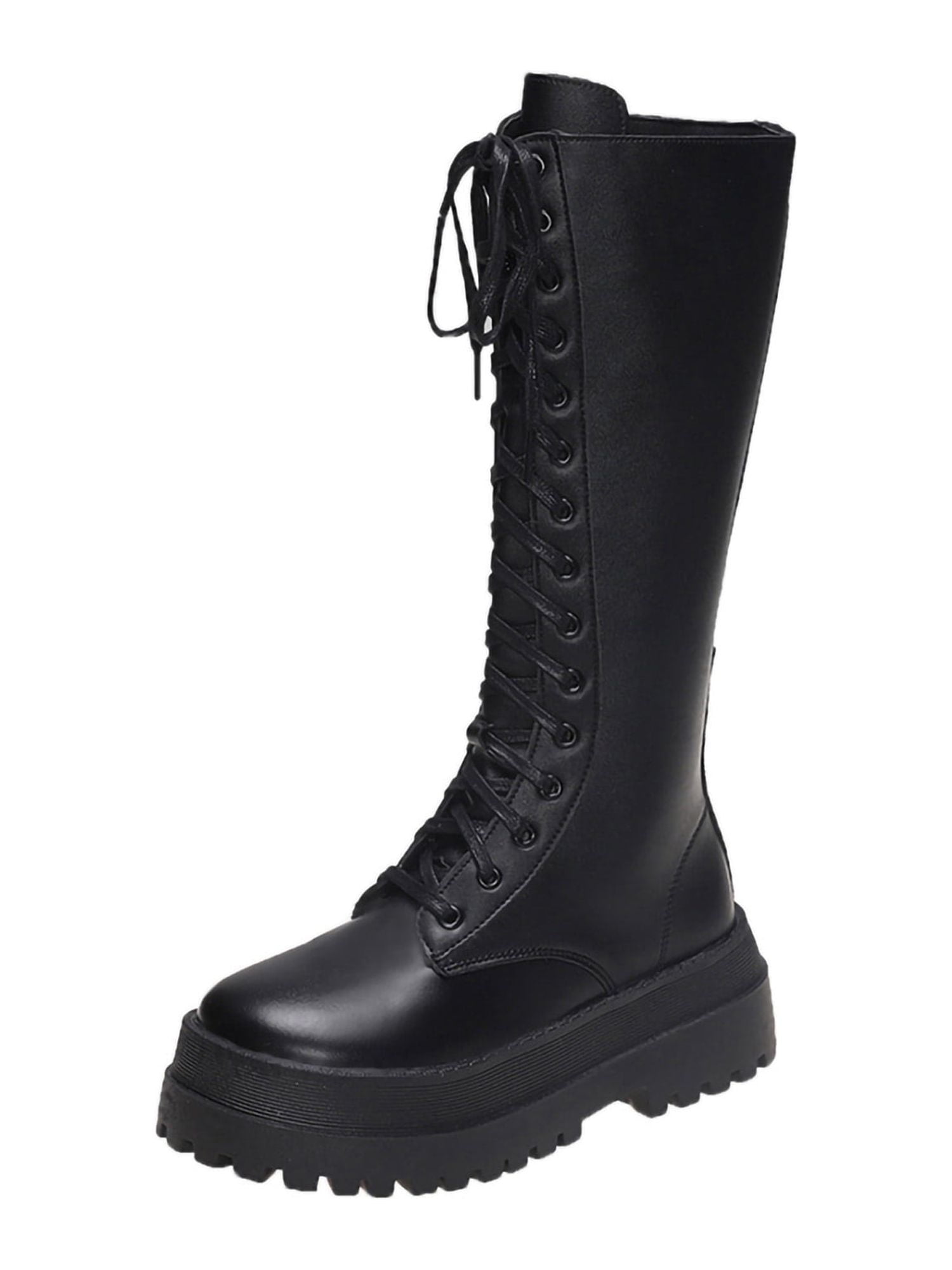 OMMO PADDING A LINE SK ブラック38 Woobling Women Punk Goth Platform Shoes Lace Up Combat Boots