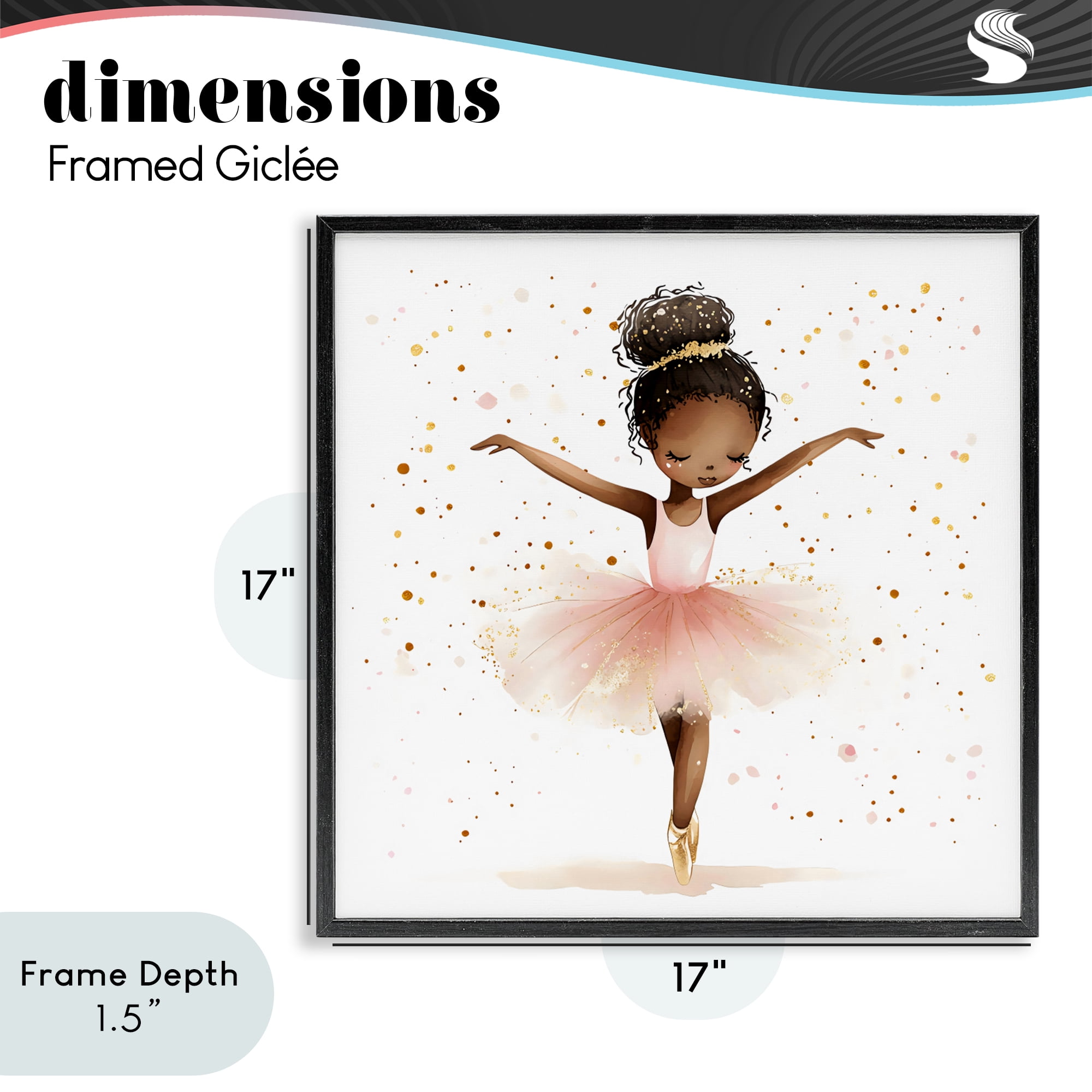 Stupell Industries Pink Ballerina Girl with Gold Black Framed Giclee Art, design by Creative Studio