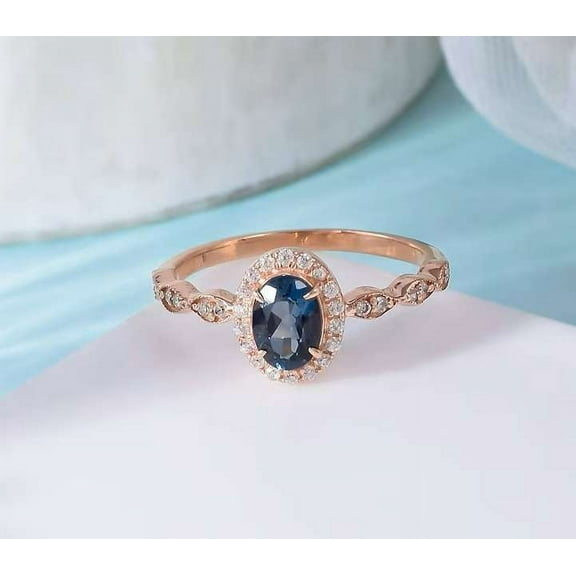 vylahjewellery 18K Rose Gold Wedding Ring 2 CT Oval Cut Diamond Ring Vintage Halo Ring for Women