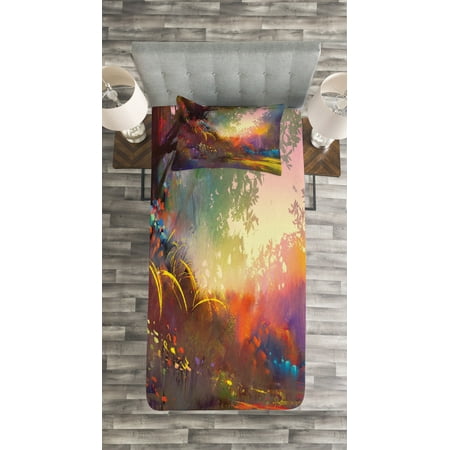 Fantasy Bedspread Set Magical Lake With Brush Effects Surreal Nature Elf Tranquil And Serene Art Print Decorative Quilted Coverlet Set With Pillow Shams Included Multicolor By Ambesonne Walmart Com Walmart Com