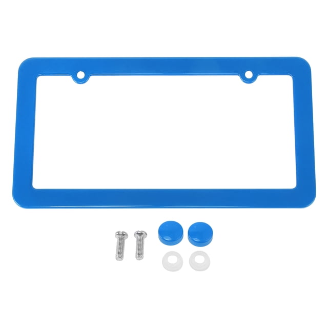 Unique Bargains License Plate Frame Stainless Steel Car License Plate Frame Bracket with Screws Caps 2 Hole Round Hole Wide Frame Blue