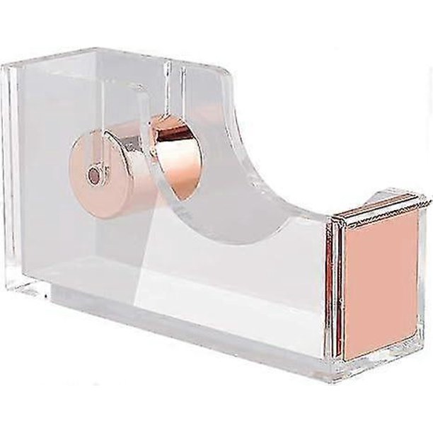 Office Tape Dispenser,Transparent Acrylic Tape Dispenser-Rose Gold 12*6.5*3.5cm