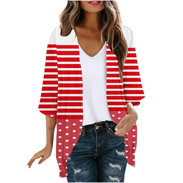 ameIAEA Womens 3/4 Sleeve Printed Casual Cardigan 2024 Fall Open Front Loose Cover Up Tops