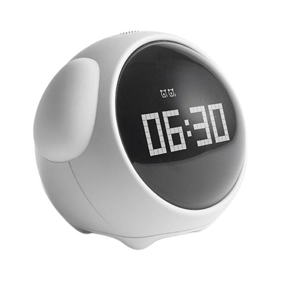 Reloj despertador digital LED para niños, modo fin de semana, mesa, control por voz USB, luz nocturna Blanco