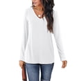 thumbnail image 3 of Amoretu Womens V-Neck Tee Shirts Soft Long Sleeve Loose Fit Tee Tops White L, 3 of 7