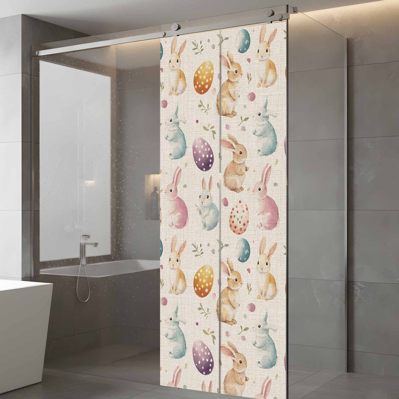 Easter Rabbit Egg Window Privacy Film, Leaf Floral Frosted Glass Window Clings Static Cling UV Heat Blocking Reusable Door Sticker for Bathroom 23.6 x 59 Inch