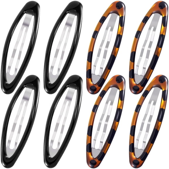 BZCOE 8Pcs Snap Barrettes for Women,Large Snap Hair Clips,Oval Blacktortoise Snap Clip Barrettes,Stylish Flat Hair Accessories for Daily Hairstyling Barrettes for Women