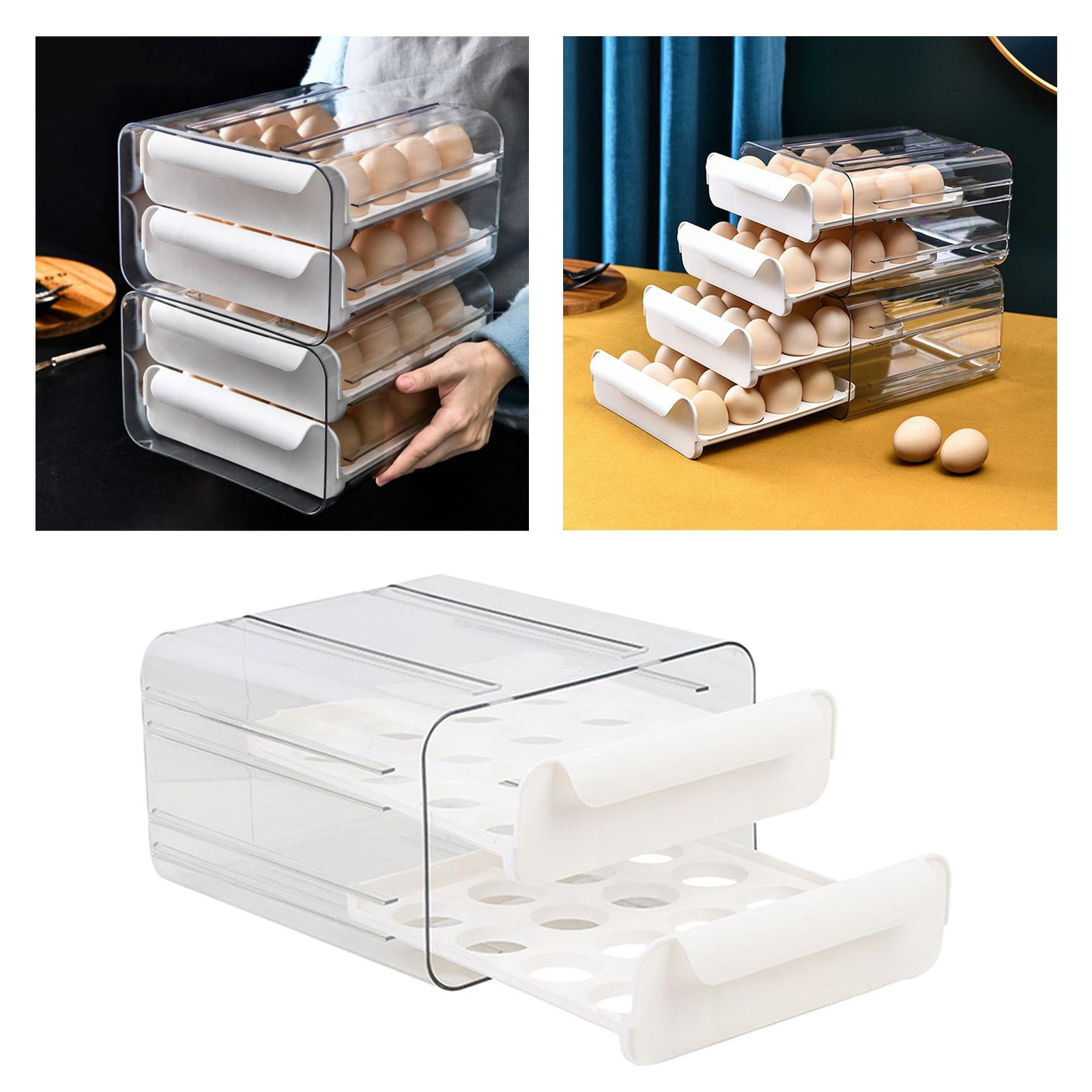 Fiocias 2 Layer Egg Holder Drawer Type Egg Fresh Storage Box Durable Clear Reusable with White
