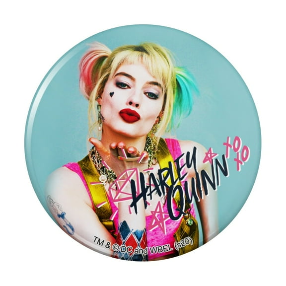 Birds of Prey Harley Quinn Blowing Kisses Kitchen Refrigerator Locker Button Magnet