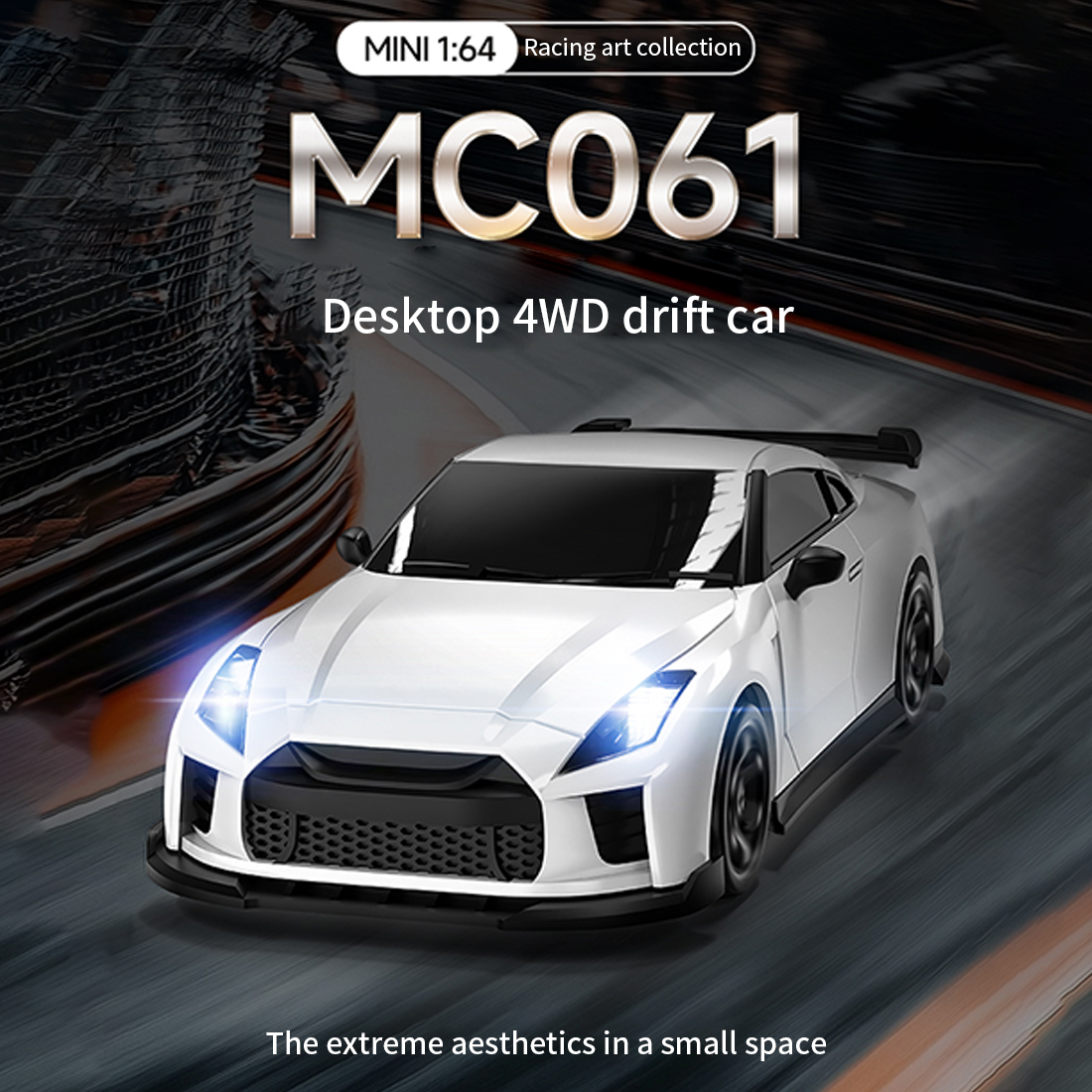 1/64 Scale RC Drift Car, 2.4G Quad Channel 4WD Desktop Mini Drift Car with Duplex Light Set, Proportional Control Type-C Fast Charging Gemstone Blue