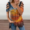 thumbnail image 2 of Basketball Sport Ball Womens Summer V Neck Zipper Top Short Sleeve T Shirt Off Shoulder Top Casual Classy Loose Shirts, 2 of 7
