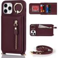 thumbnail image 2 of iPhone 11 pro Phone Case with Card Holder for Women, iPhone 11 pro Case Wallet with Strap Credit Card Slots Crossbody with Kickstand Zipper Case for iPhone11pro - Red Wine, 2 of 18
