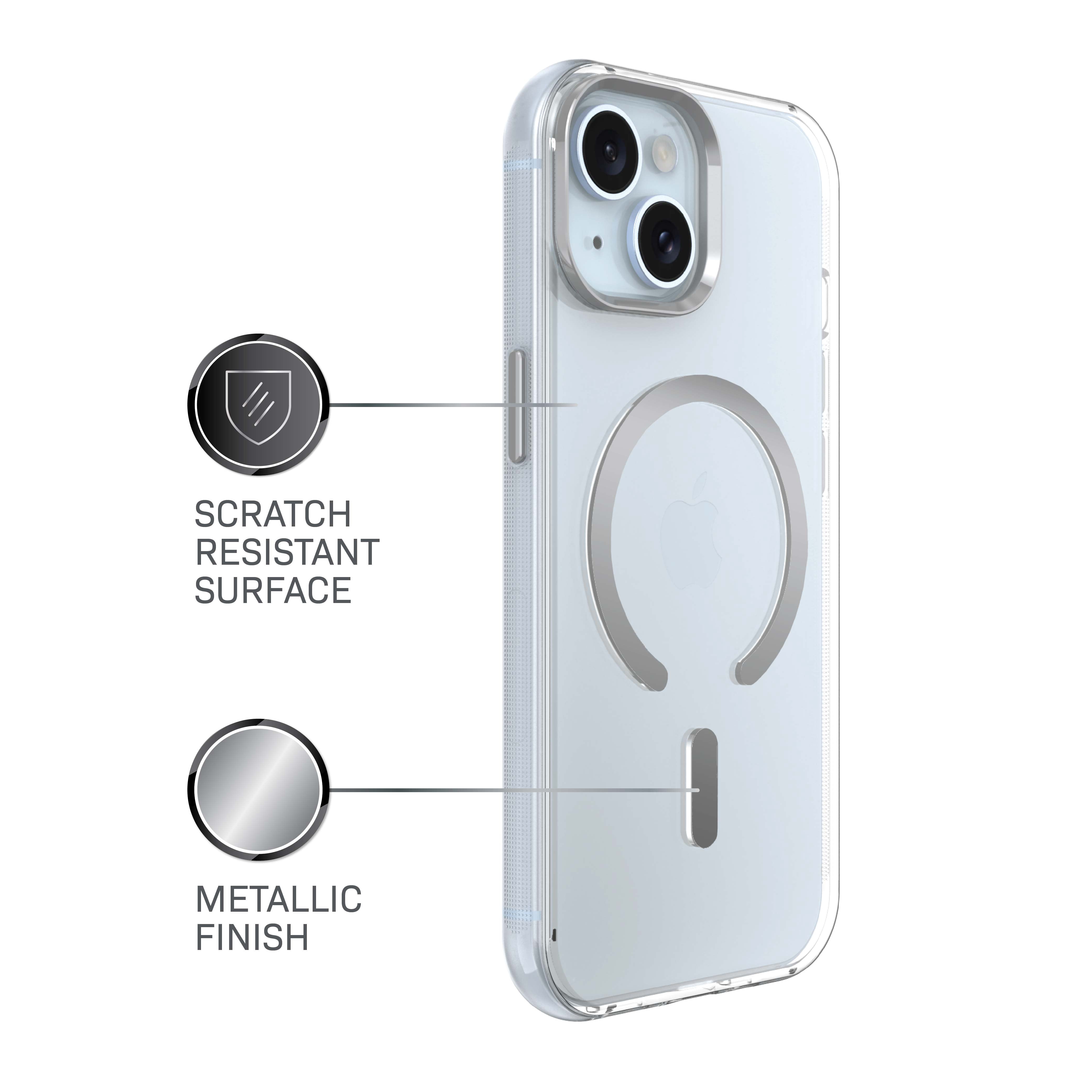 Body Glove Reflector Phone Case for iPhone 17e / 16e / 15 / 14 / 13, MagSafe Compatible - Clear/Silver