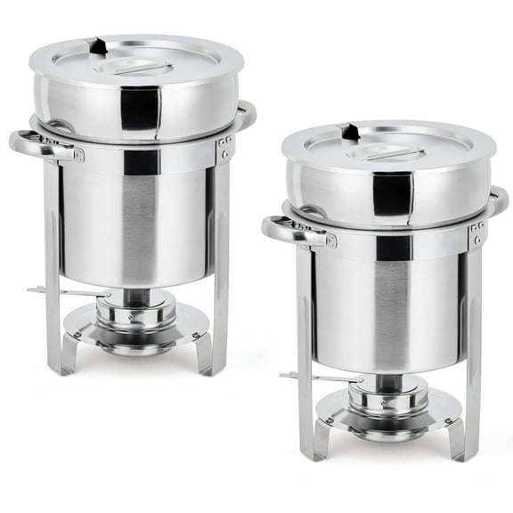 11QT Stainless Steel Chafing Dish Set of 2, Round Buffet Server Food Warmer Set with Lid, Commercial Catering Supplies for Wedding, Party, Buffet, Home Use