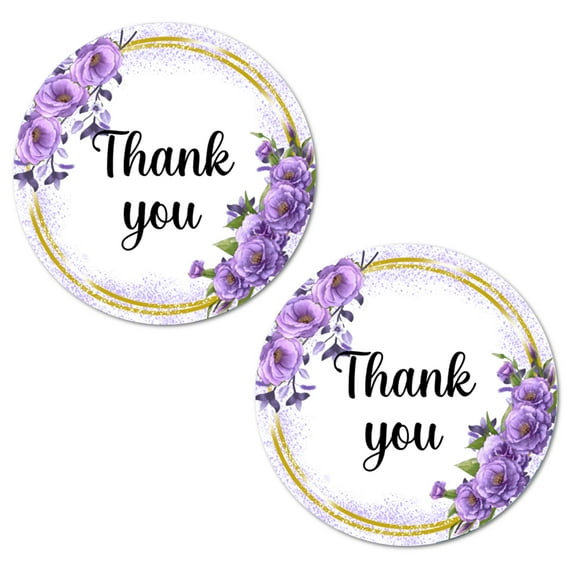 40 Violet Flowers Thank You Stickers, 2 Inch Big Round Glossy Labels, Great For Weddings, Bridal Shower, Engagement Party, Party Favors Décor, Tags, Supplies. Made in USA.