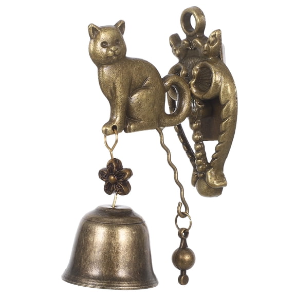 LIFKOME Rustic Golden Metal Cat Doorbell, Clear Sound Decorative Hanging Bell for Home Front Door, Entryway, Wall Decor