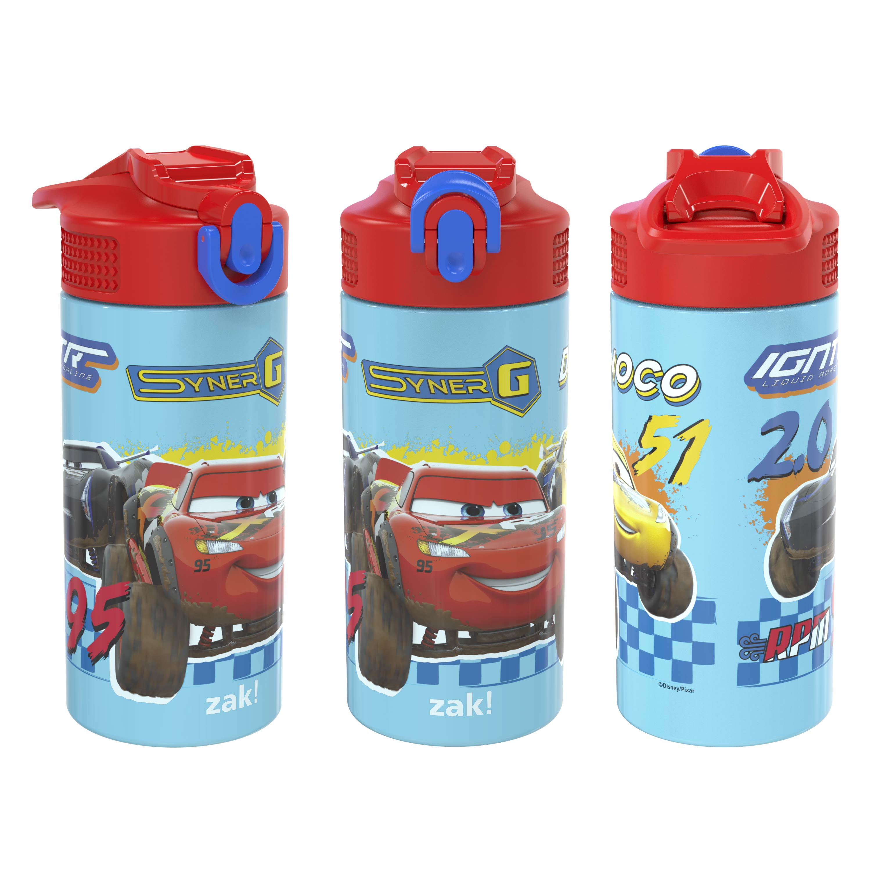 Zak! Designs Cars Lightning McQueen Plastic Cup with Lid and Straw  Red/Black 15 oz