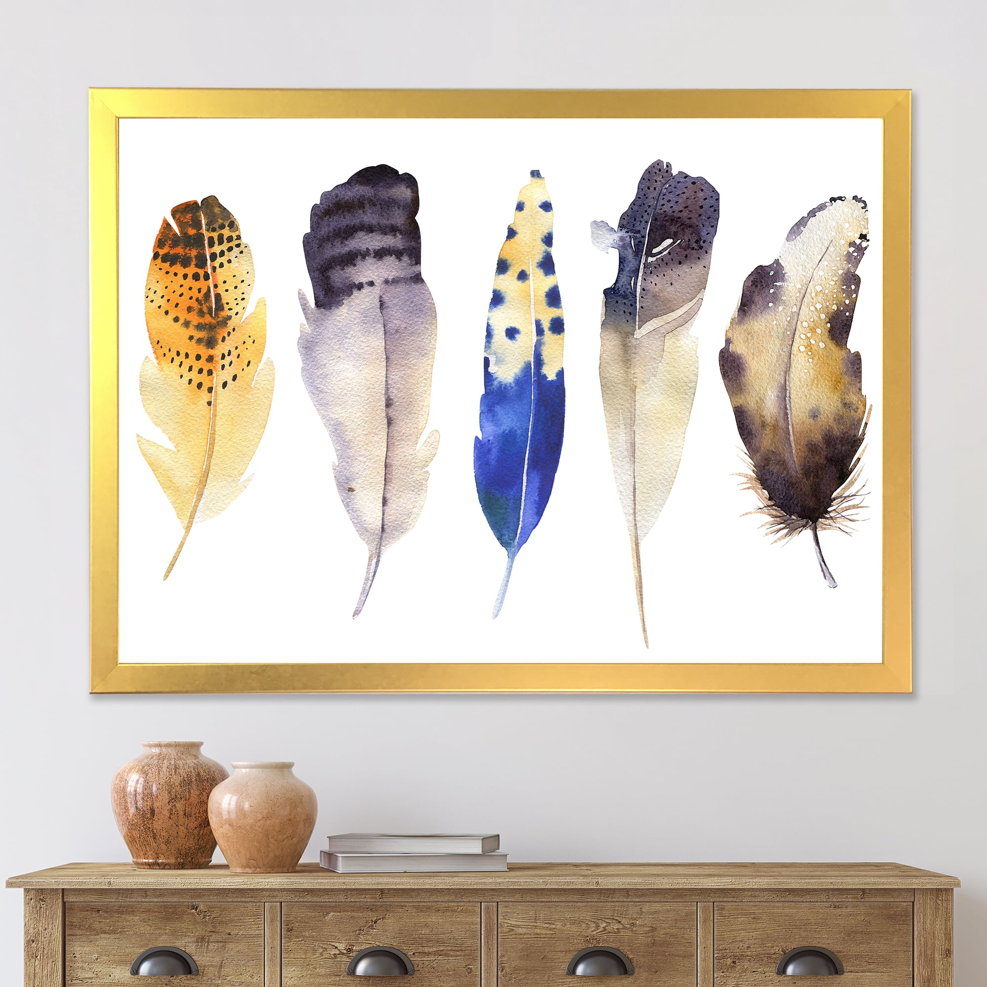 Designart 'Colourful Boho Art Feather Set I' Bohemian & Eclectic Framed Art Print