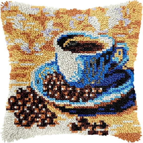 Coffee Beans Latch Hook Kits Pillow kits Cushion Throw Pillow Embroidery Craft Kits DIY Kits of DIY Hooking Pillowcase Cover Supplier with Color Printed Canvas 43x43cm (85)