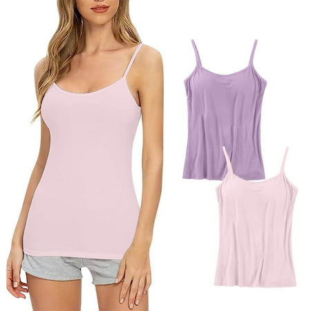 Mrat Wireless Push up Bras for Women Women s Basic Cami Tank Tops Built-In Bra Cup Camisoles Plus Size  Breathable Stretch Undershirt S-53 Pink-A XXL