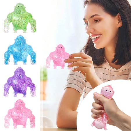 Kadlawus 4Pcs Gorilla Stress ReliefToyfor Anxiety Silicone Squeeze Fidget SensoryToy Soft Foam Pectin Gold Powder DecompressionToyfor Office Desk Study and Home