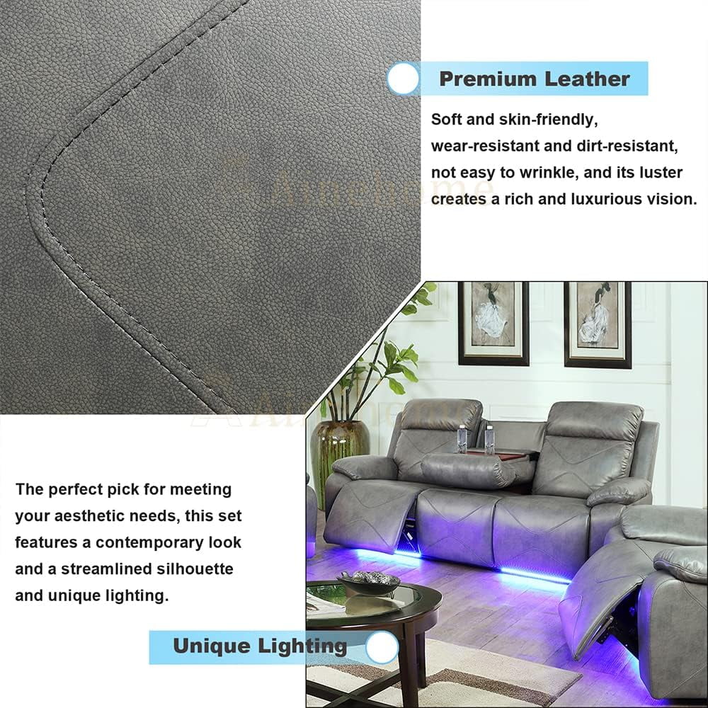Pon Living Furniture Inc Faux Leather Reclining Sofa with Usb Port, Gray