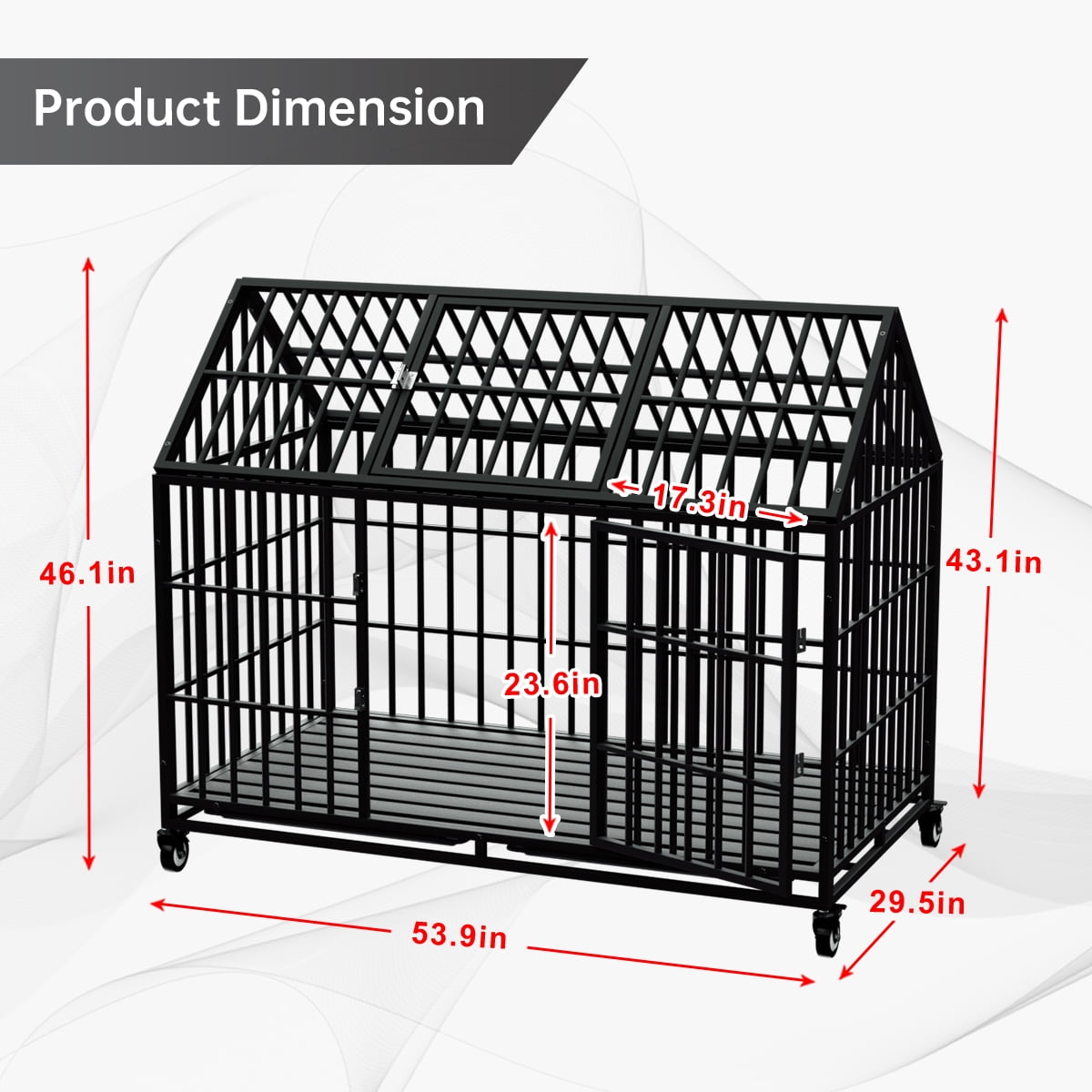 Snuowu 54 Inch Heavy Duty Dog Crate Large Dog cage Strong Metal Dog Kennels and Crates for Large Dogs Top Open with Wheels 2 Removable Trays