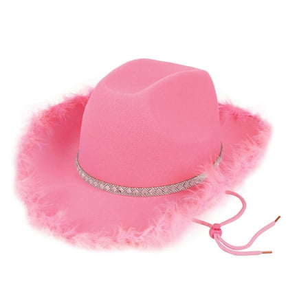 Wowstyle Furry Pink Hat Western Cowgirl Hat for Women Cosplay Party Costumes Inflatable Cowboy Festival Outfit Cap
