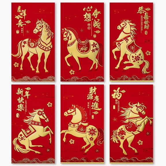 ThxToms Gold Foil Realistic Horse Red Envelopes, 36pcs Year of the Horse 2026 Lucky Money Envelopes for Chinese New Year, L