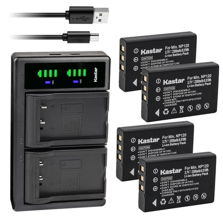 Kastar 4-Pack Battery and LTD2 USB Charger Replacement for Ordro HDV-V12 HDV-V88 HDV-Z7 HDV-Z10 HDV-Z16 HDV-Z79 HDV-108 HDV-760 HDV-P72 HDR-AC1 HDR-AC3 HDR-AC5 HDR-AZ50 Cameras