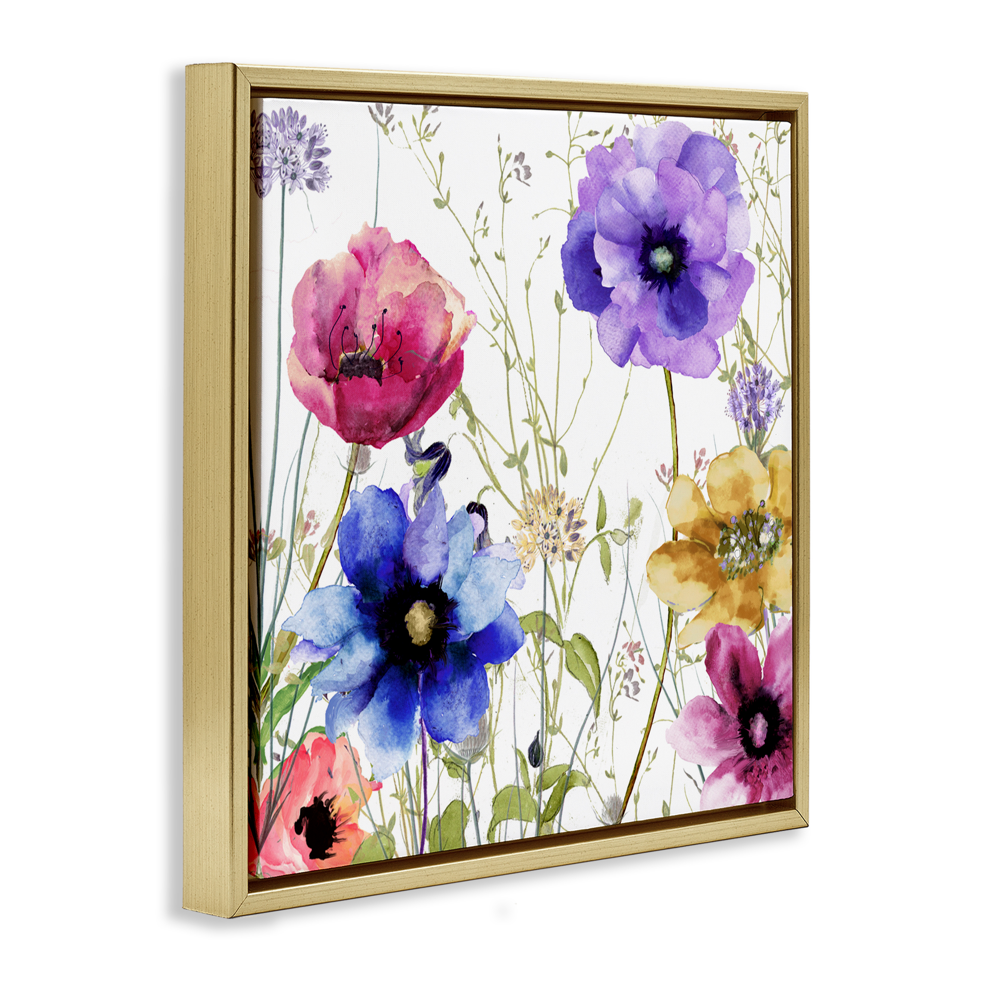 Modern Spring Garden Flowers Gold Framed Floater Canvas Wall Art, design by Sasha