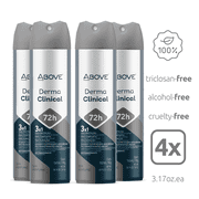 ABOVE Dermaclinical Unscented Antiperspirant Spray, 72-Hour Protection, 5.07 fl. oz, Pack of 4